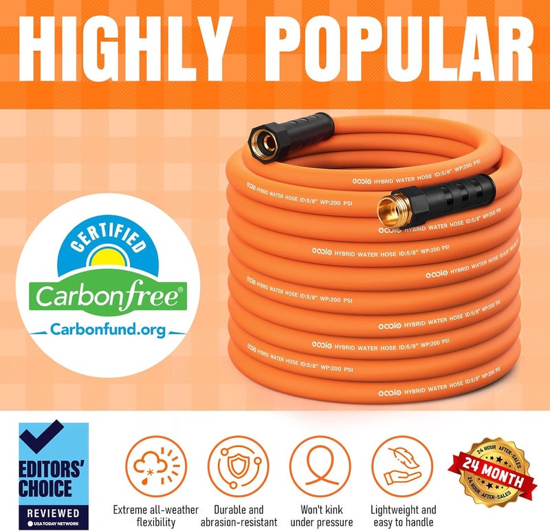 EOOIO Garden Hose 75 ft x 5/8", NON-EXPANDING Flexible Water Hose, Kink Resistant Lightweight Hybrid Hose, Leakproof Yard Hose with Male to Female Fittings - Image 3